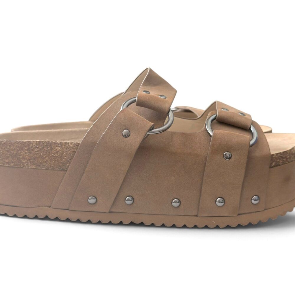 mia size 11 tan brown platform studded ring slide sandals boho y2k chunky